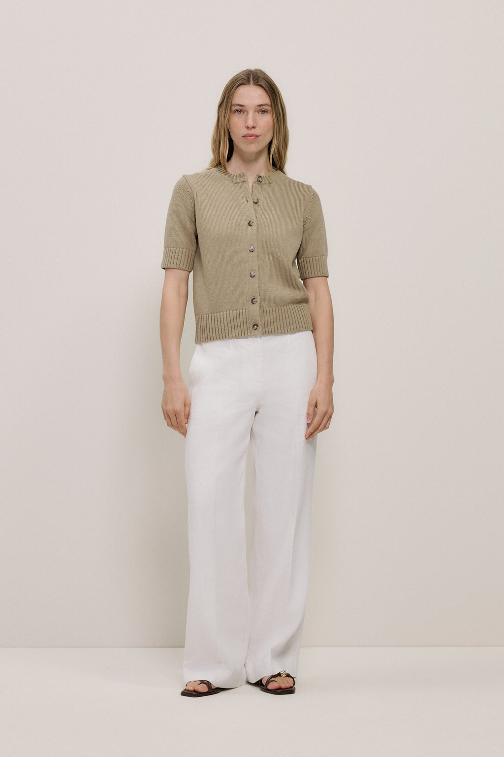 Cotton Knit Short Sleeve Cardigan