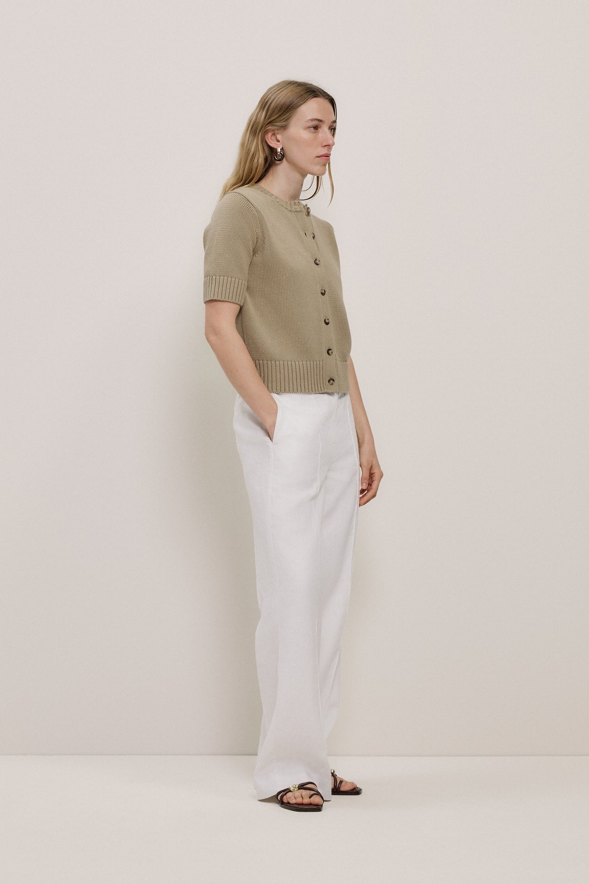 Cotton Knit Short Sleeve Cardigan