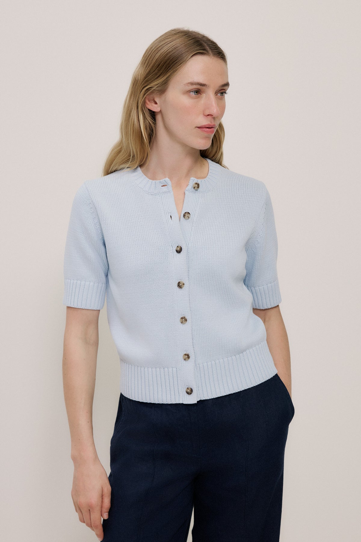 Cotton Knit Short Sleeve Cardigan