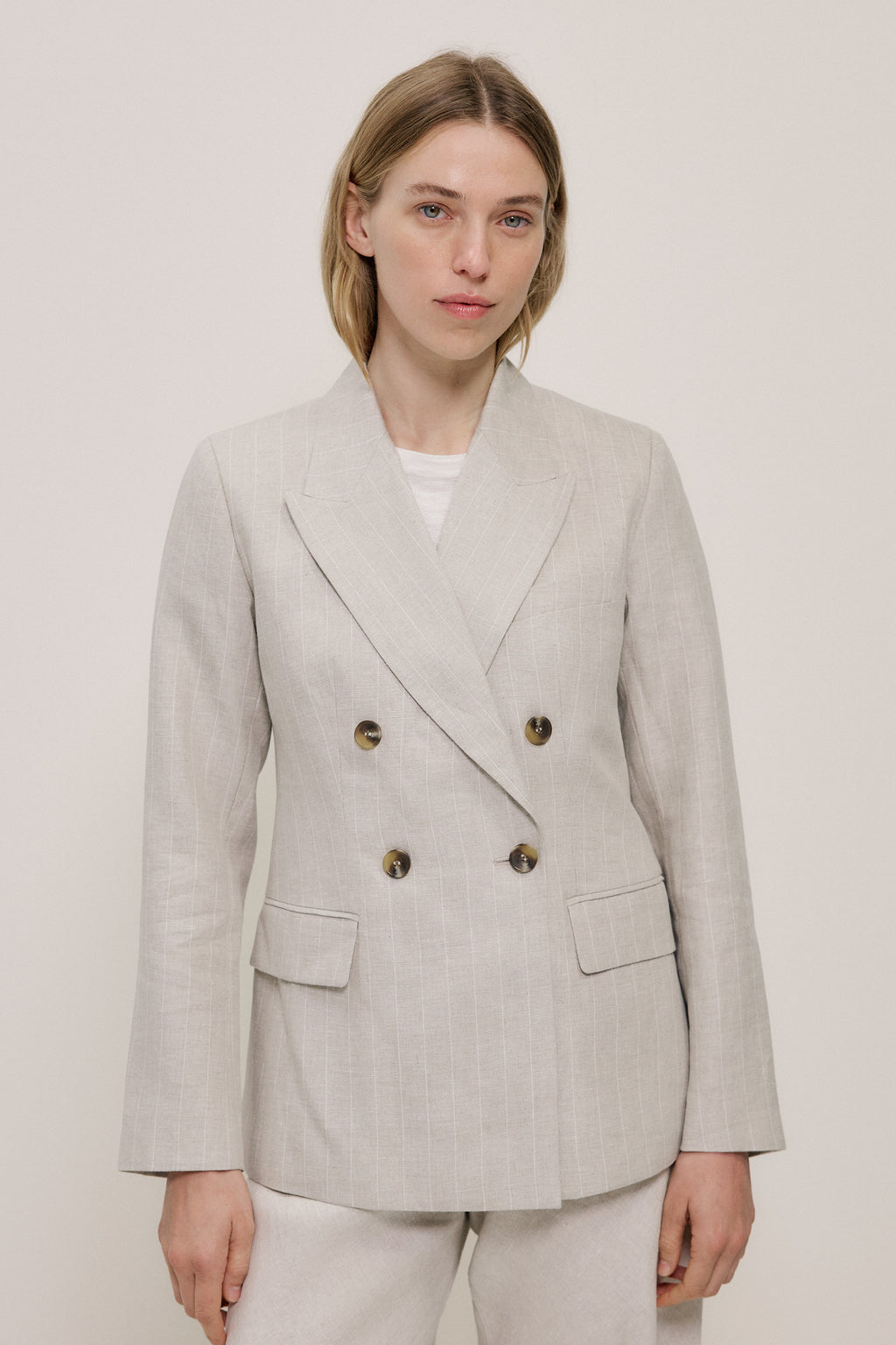 Linen Stripe Double Breasted Blazer