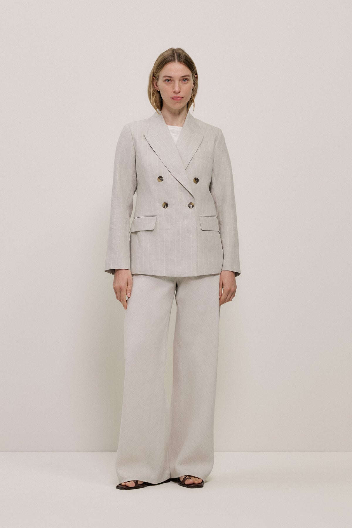 Linen Stripe Double Breasted Blazer