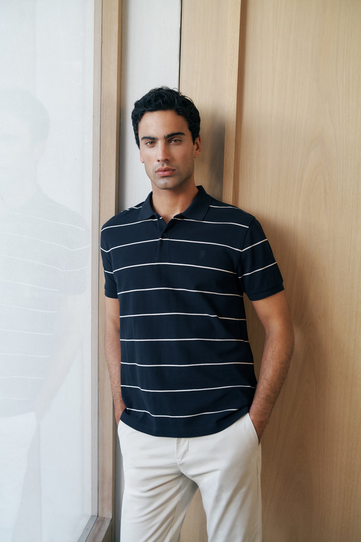 Pique Stripe Monogram Polo