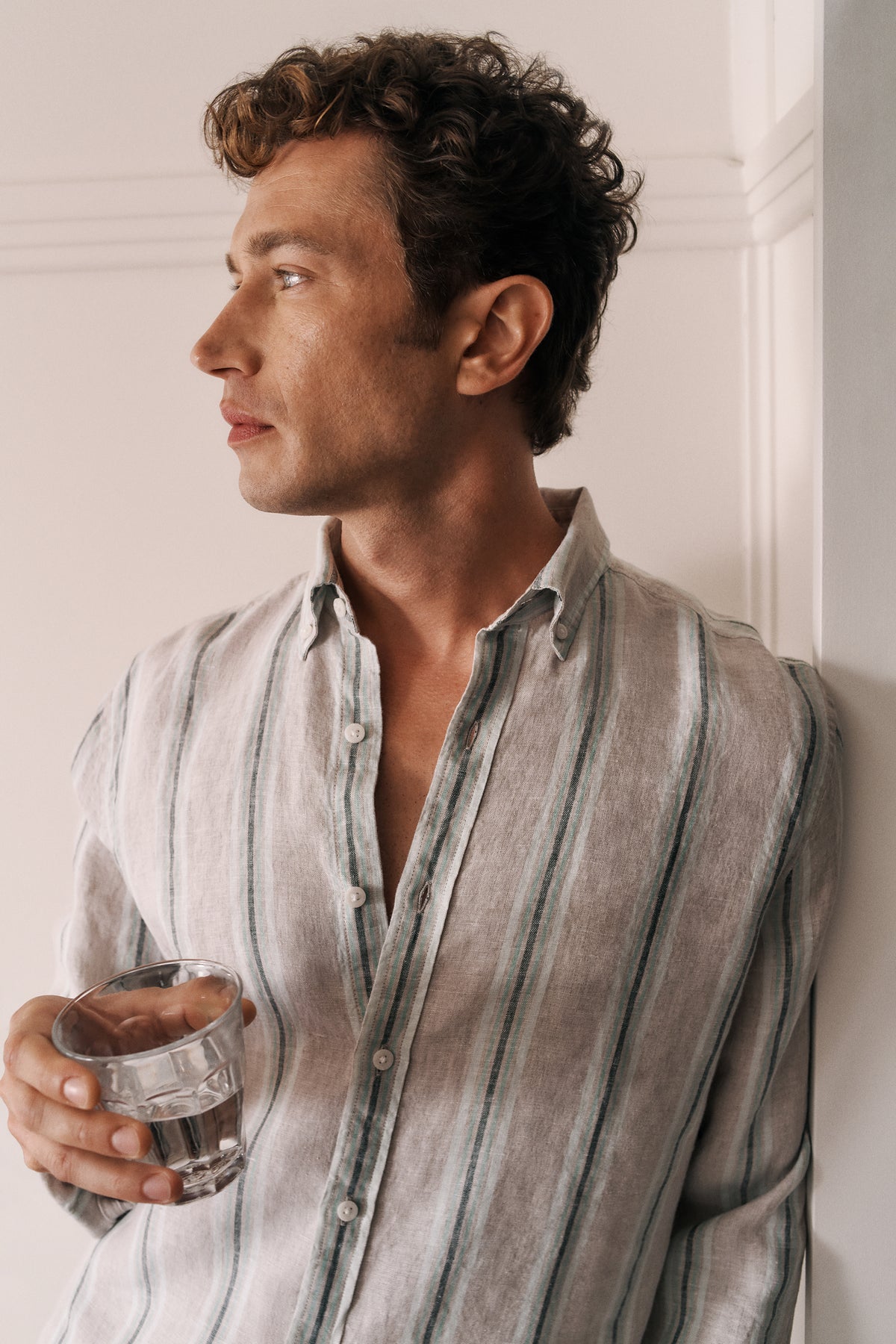 Yarn Dyed Linen Multi Stripe Long Sleeve Shirt