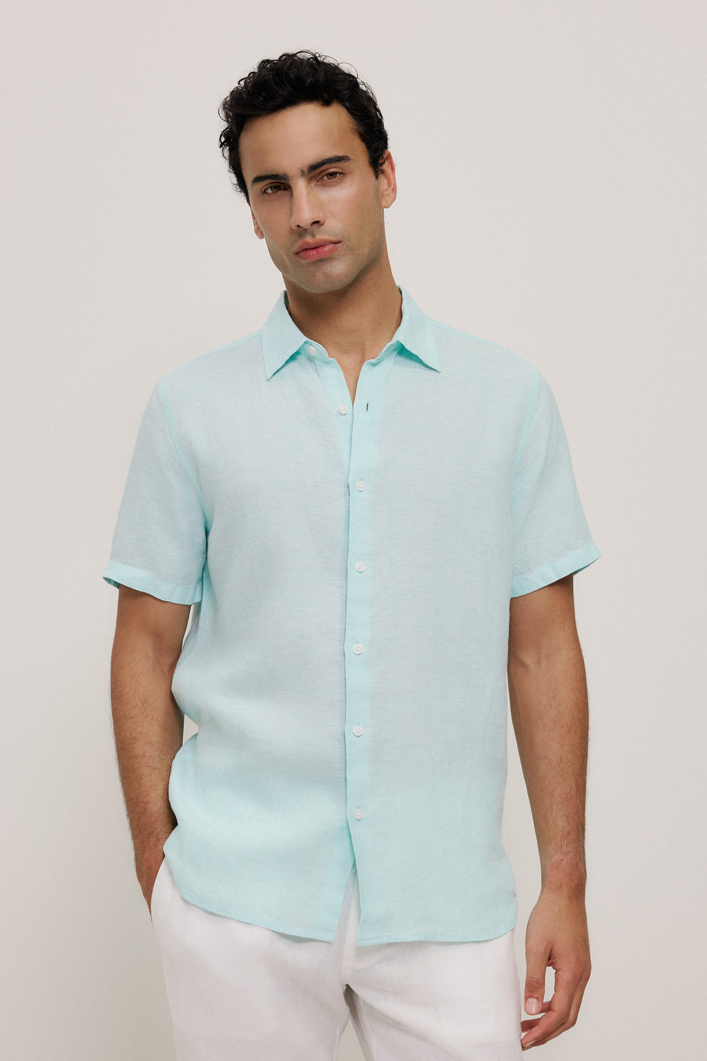 Yarn Dyed Linen Short Sleeve Shirt