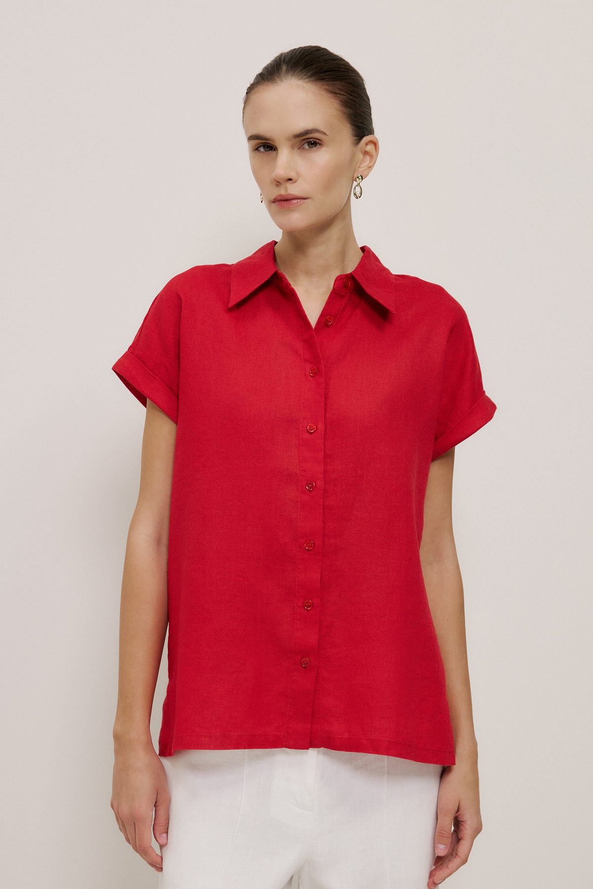 Linen Cap Sleeve Shirt