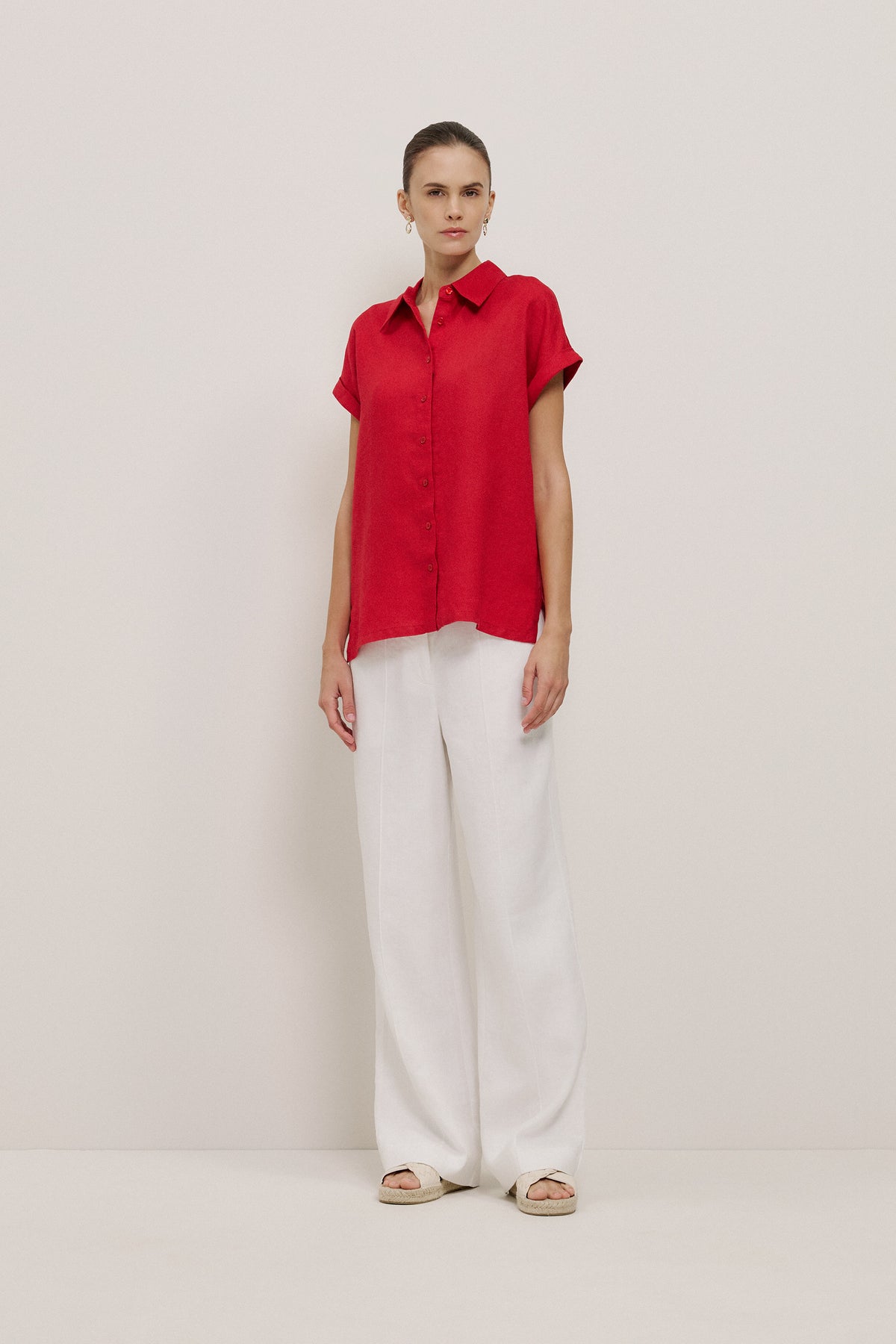 Linen Cap Sleeve Shirt