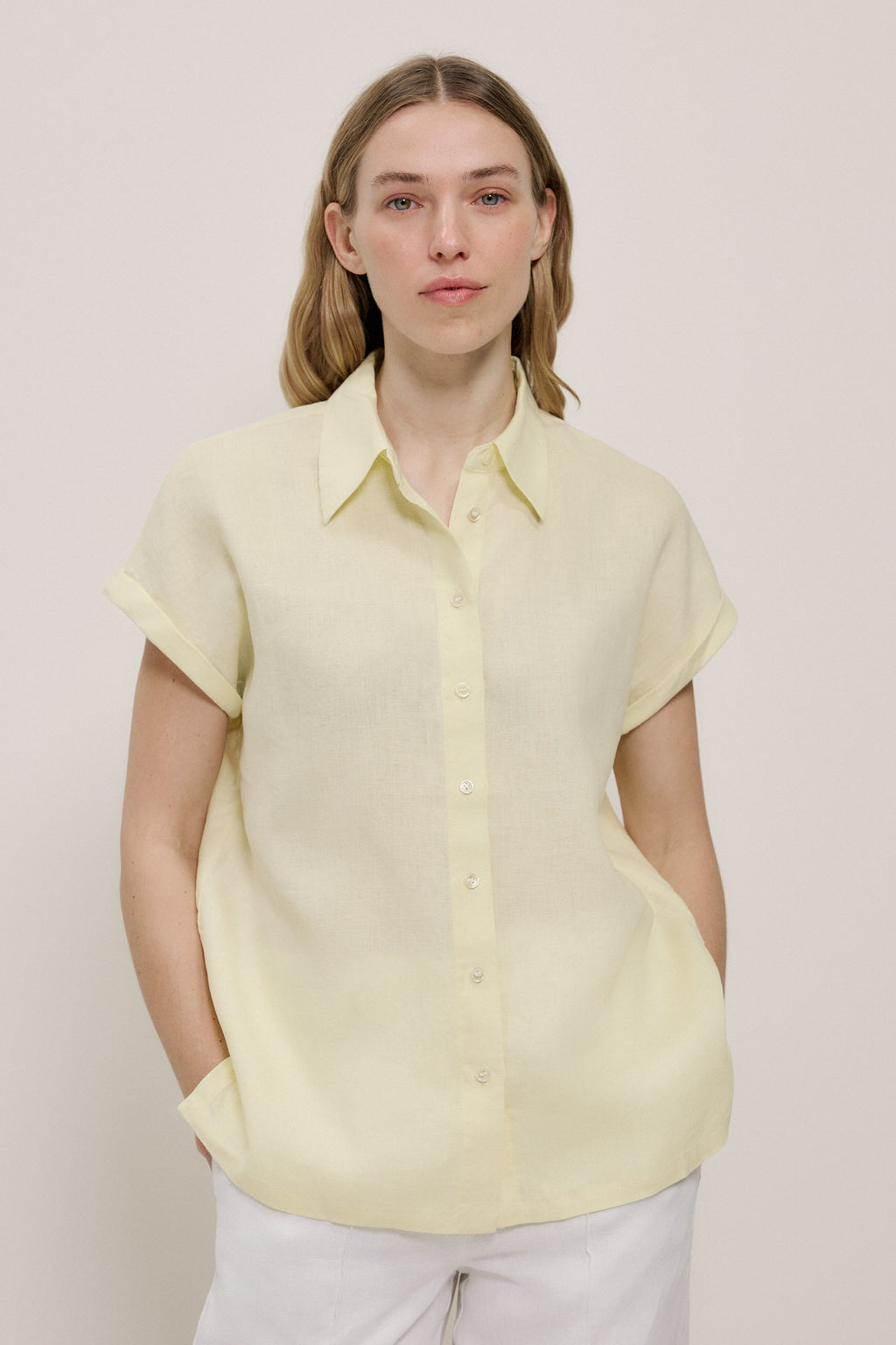 Linen Cap Sleeve Shirt