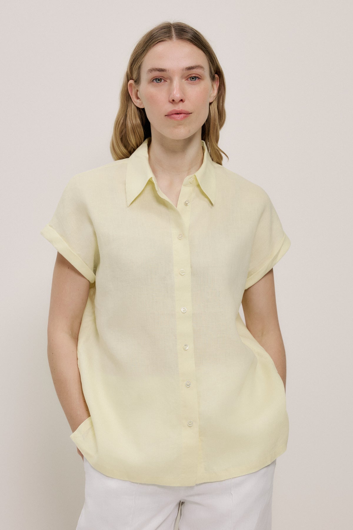 Linen Cap Sleeve Shirt