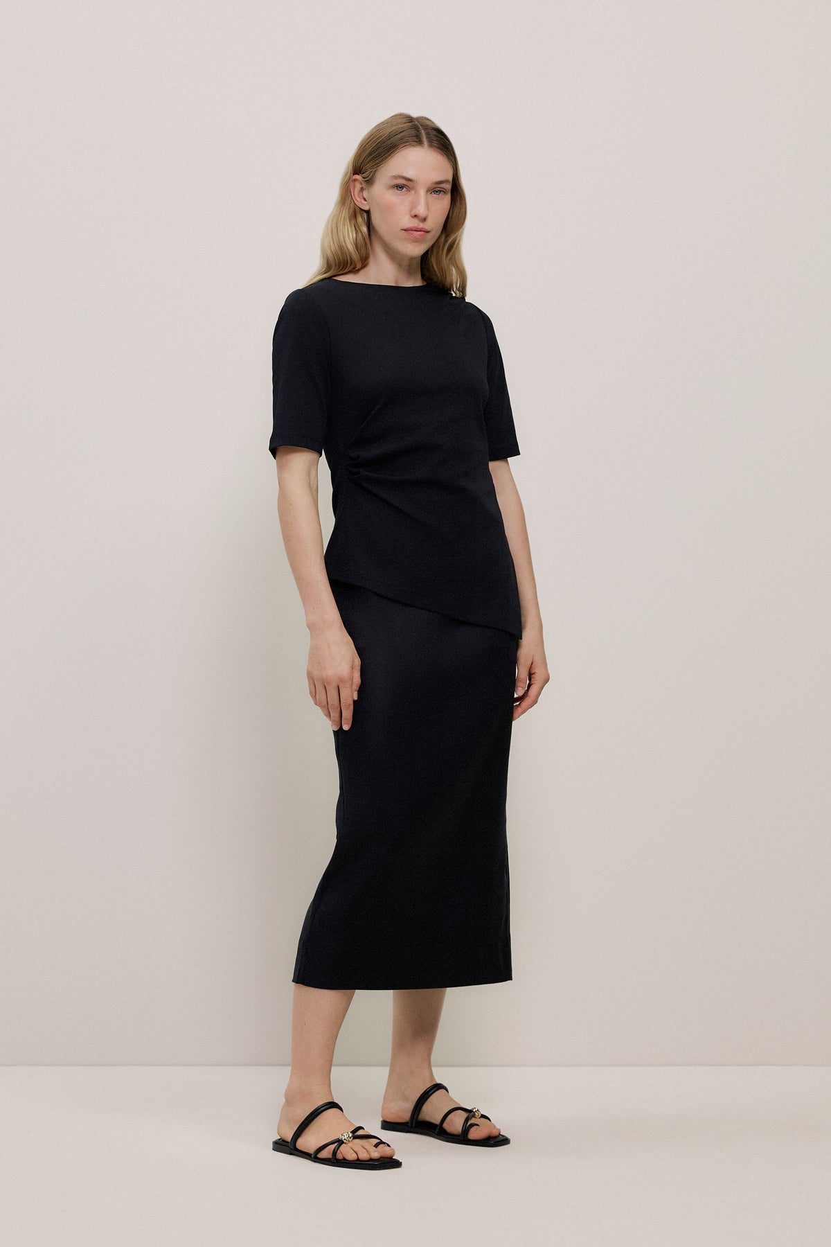 Stretch Linen Blend Pencil Skirt