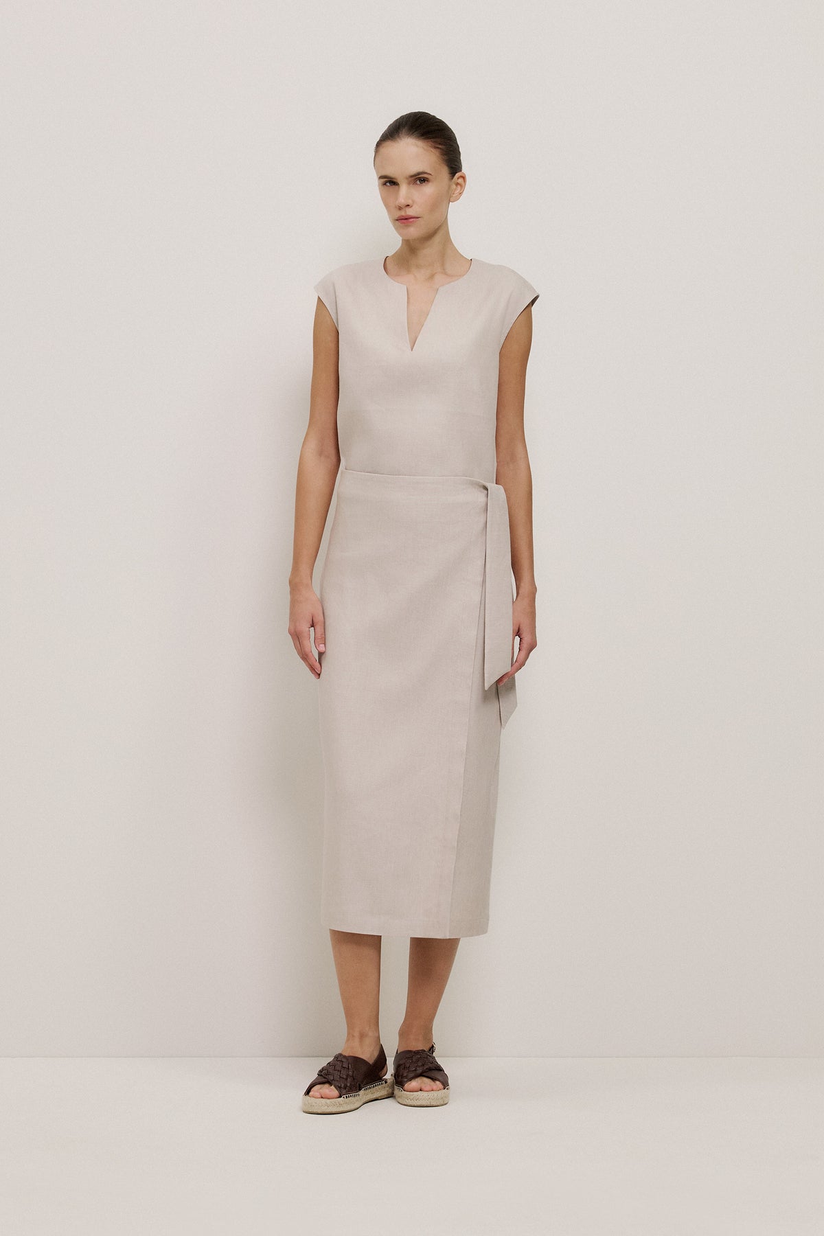 Stretch Linen Blend Wrap Skirt