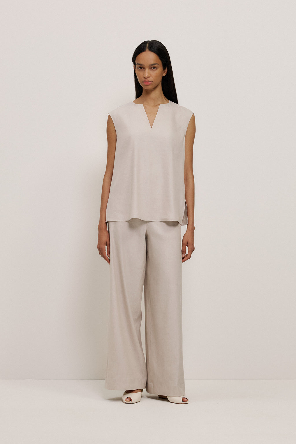Stretch Linen Blend Tailored Wide Leg Pant