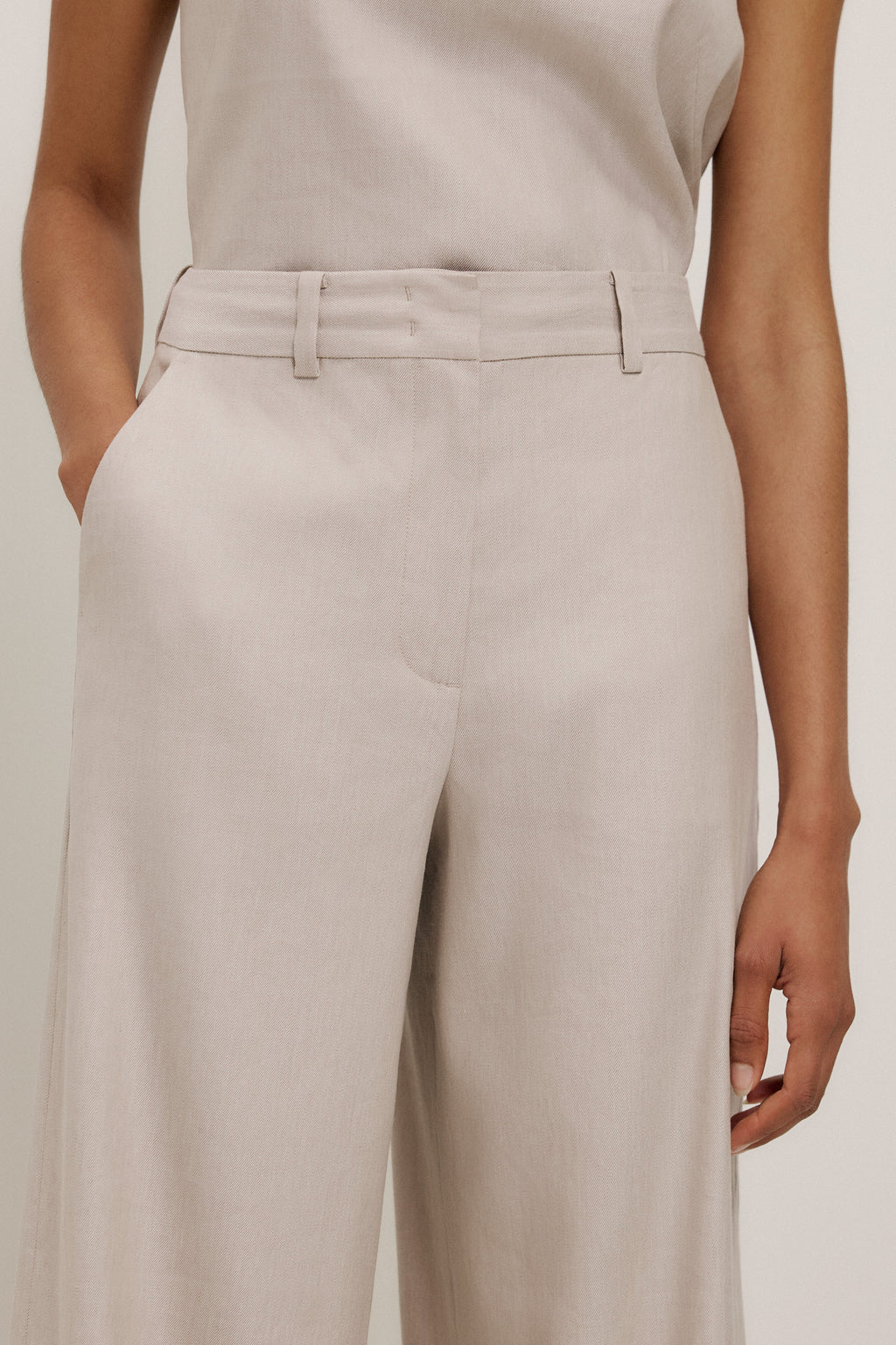 Stretch Linen Blend Tailored Wide Leg Pant