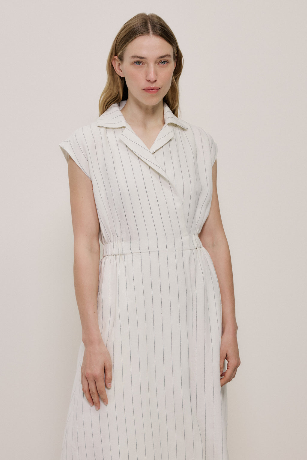 Linen Stripe Wrap Detail Dress