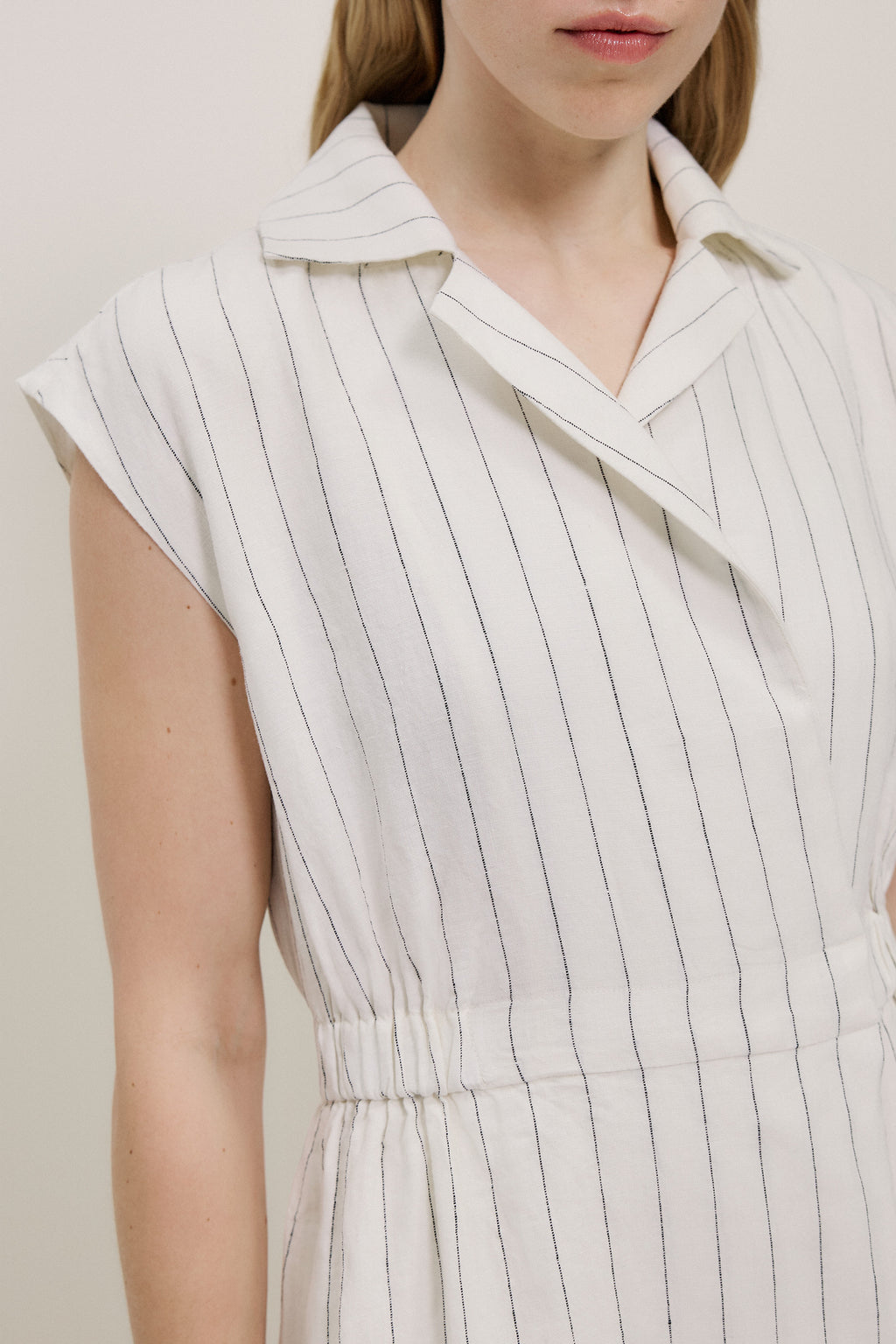 Linen Stripe Wrap Detail Dress