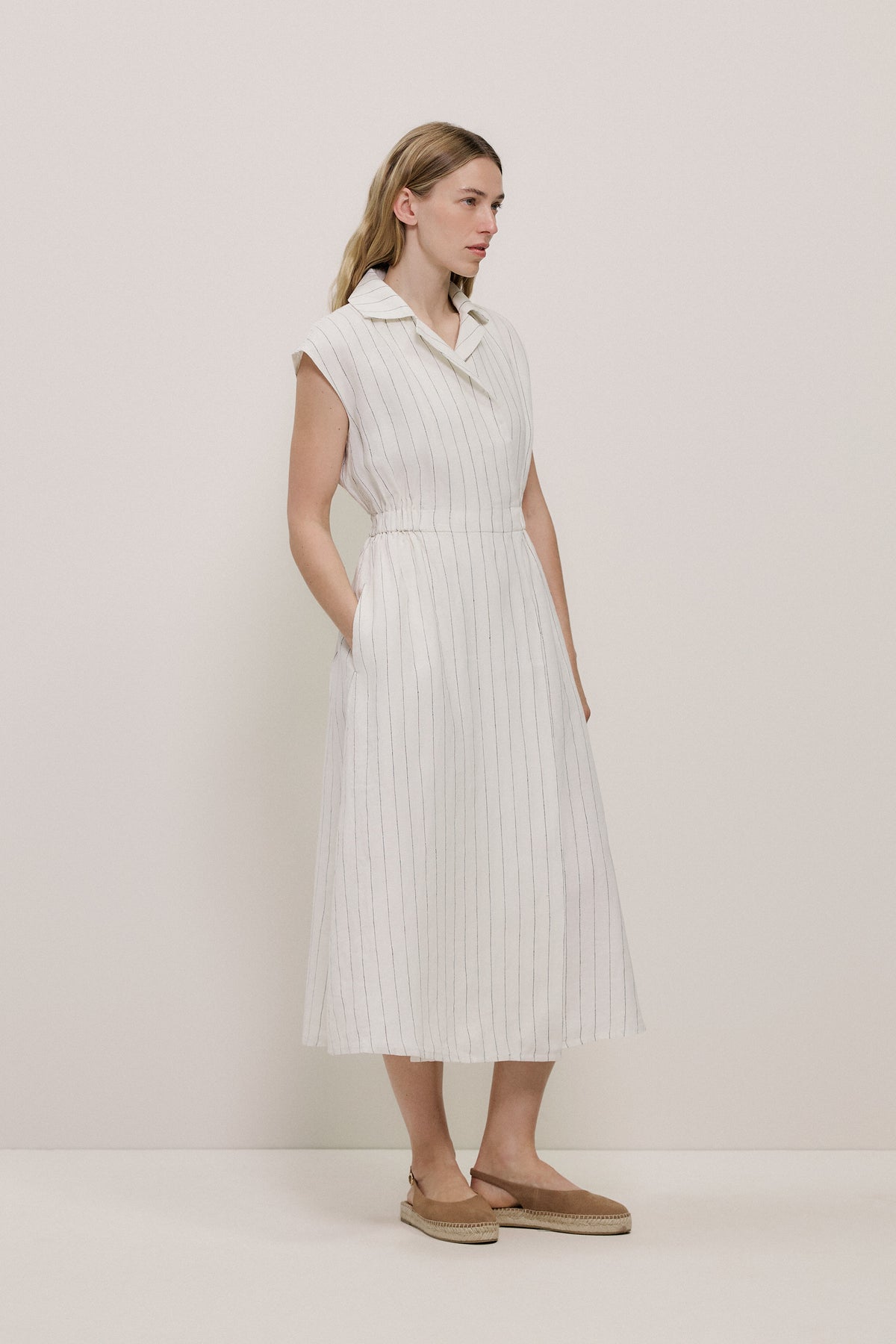 Linen Stripe Wrap Detail Dress