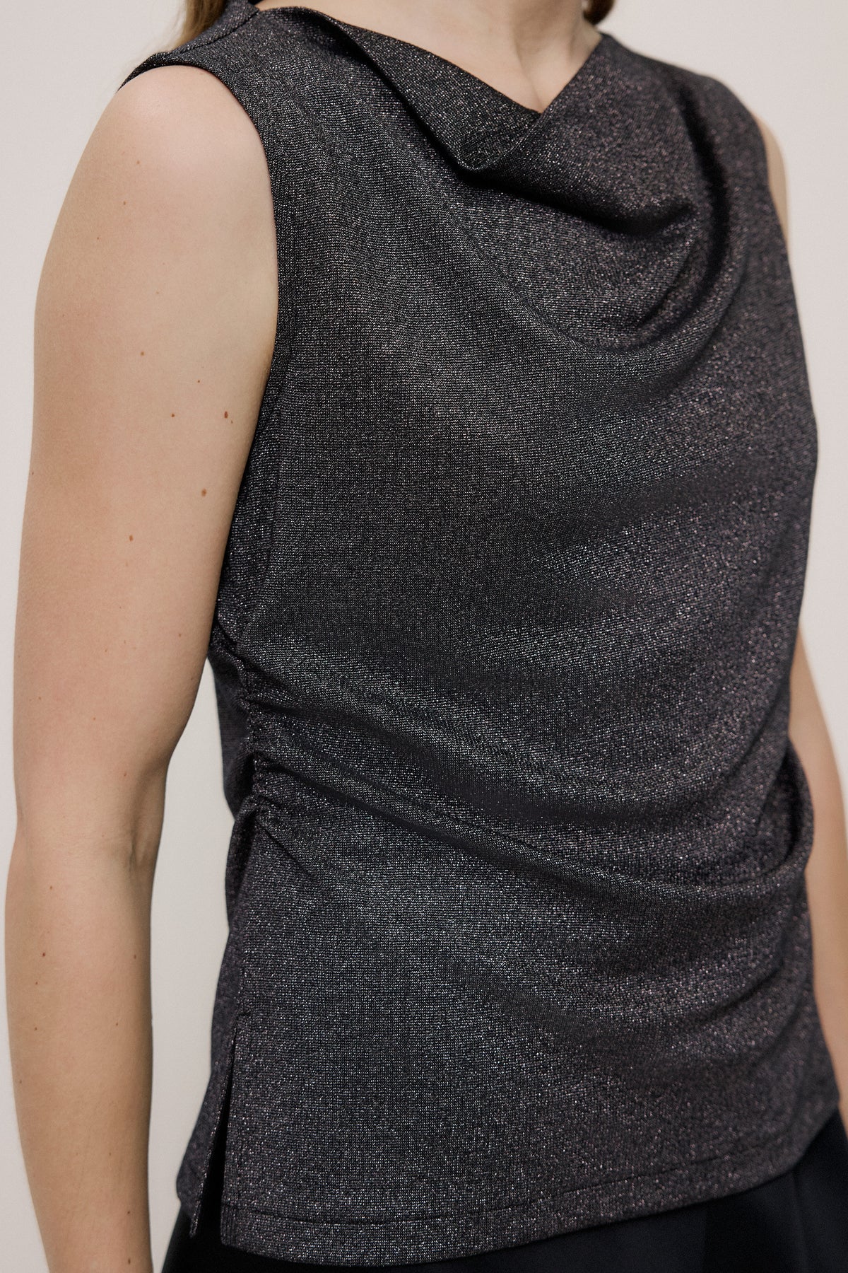 Metallic Draped Shell Tank