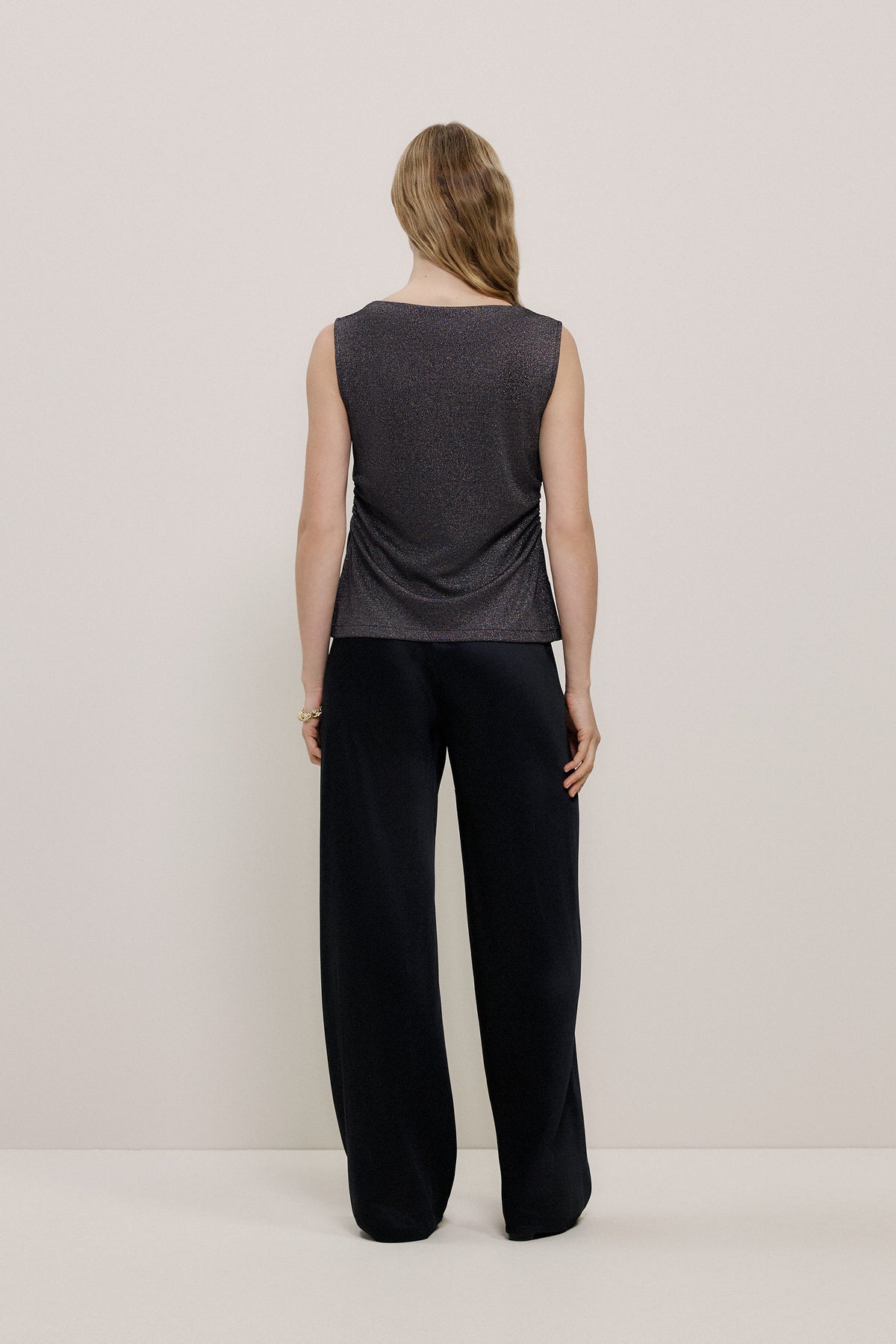 Metallic Draped Shell Tank