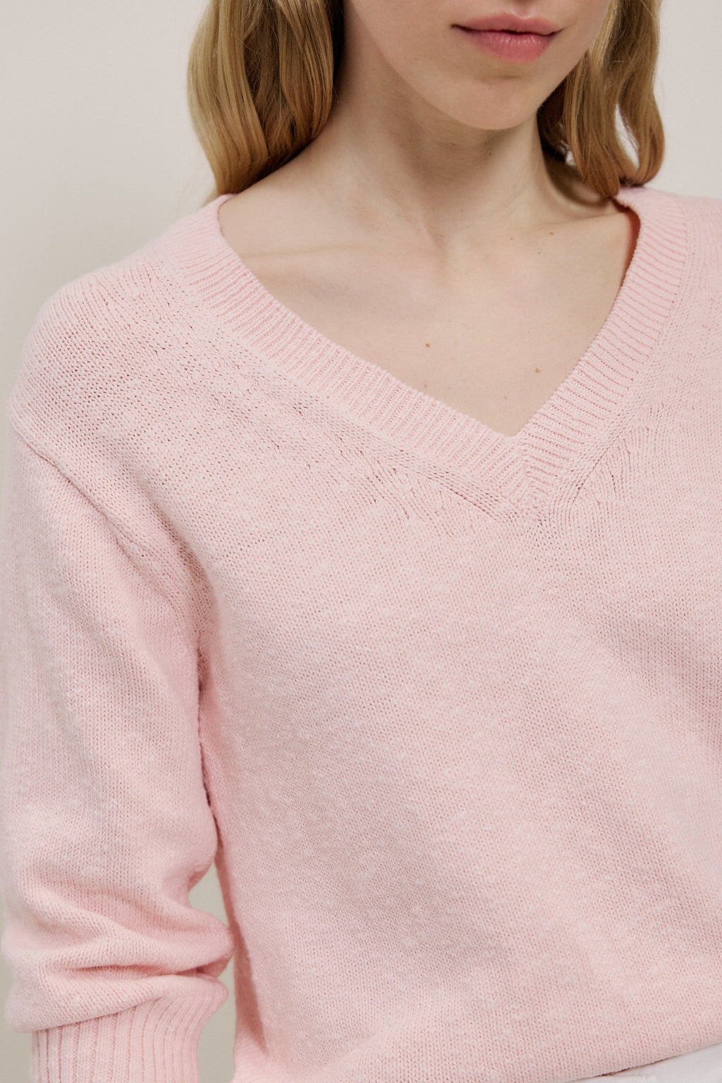 Cotton Linen Textured V Neck Knit