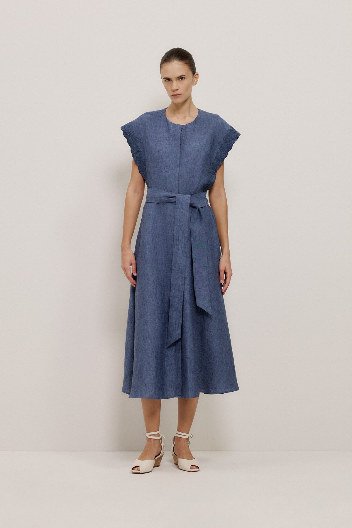 Linen Embroidered Detail Dress