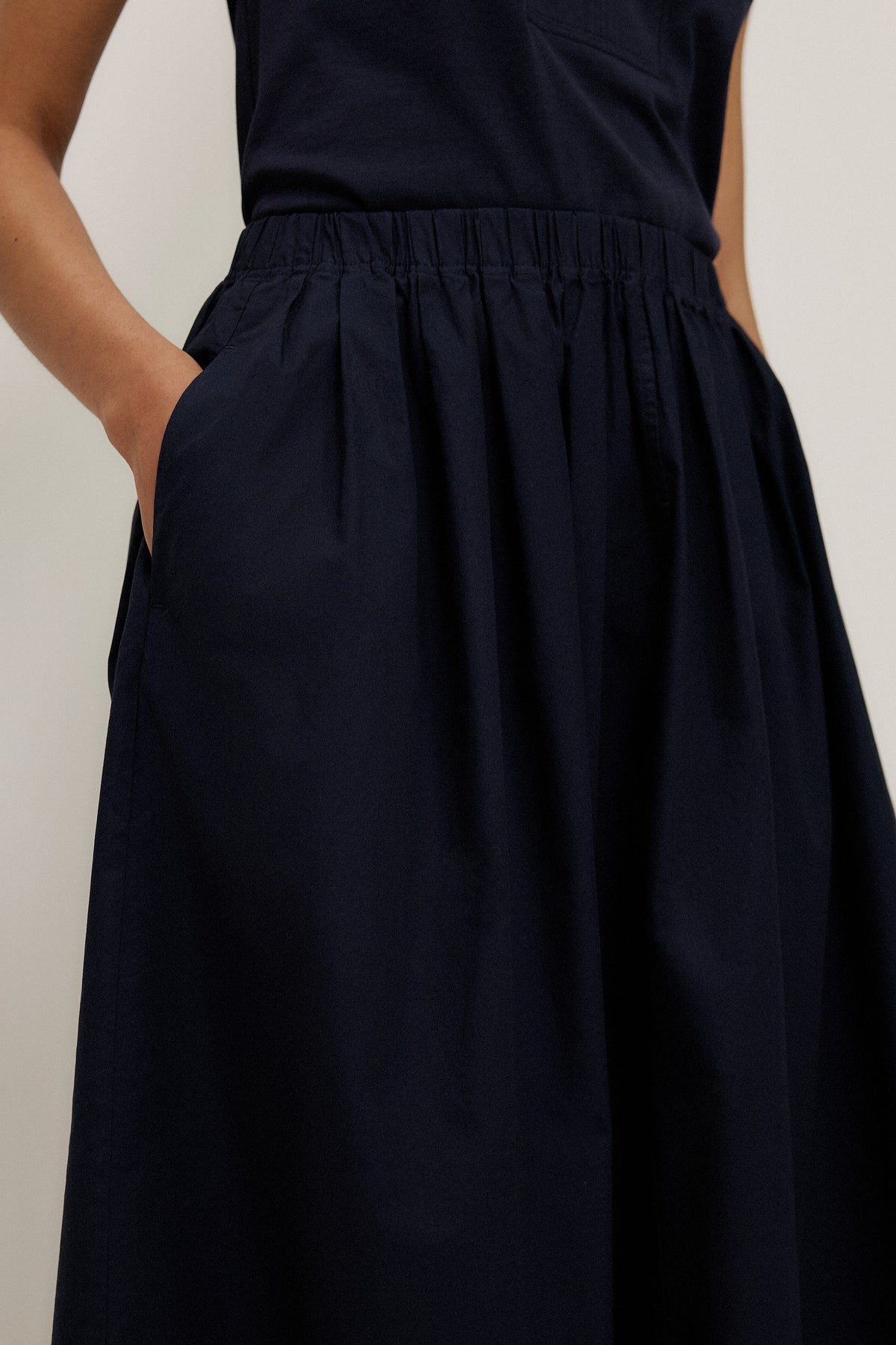 Cotton Poplin Pleated Skirt