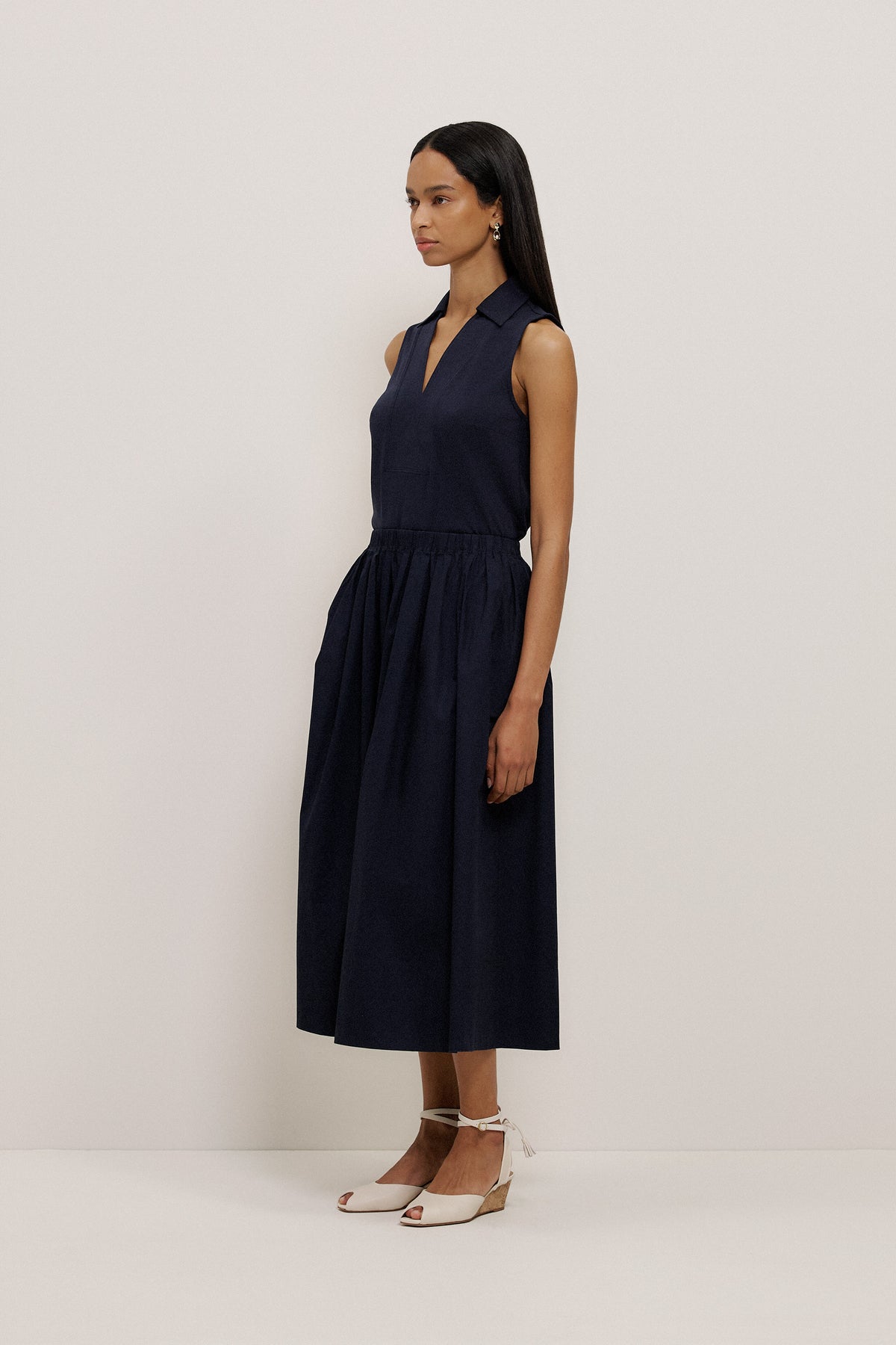 Cotton Poplin Pleated Skirt