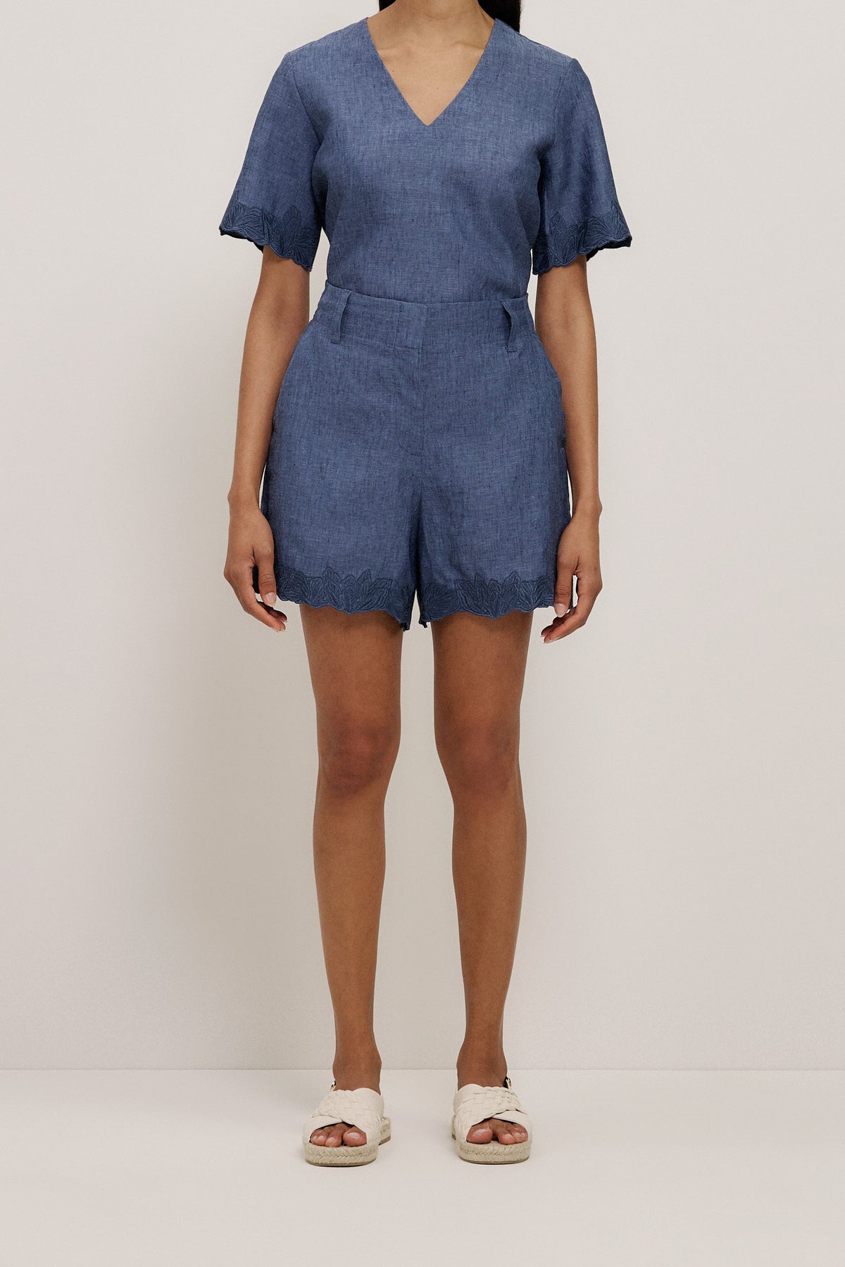 Linen Embroidered Detail Short