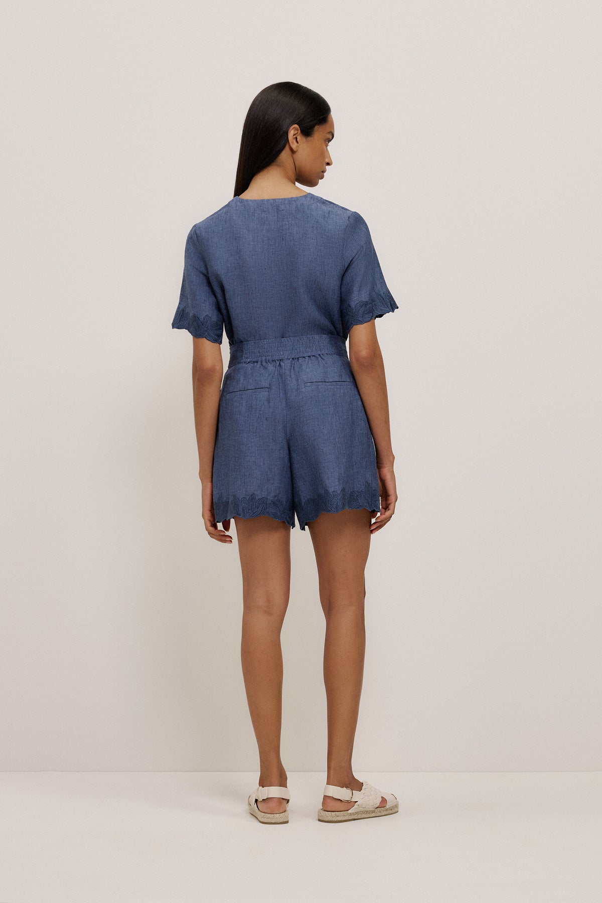 Linen Embroidered Detail Short