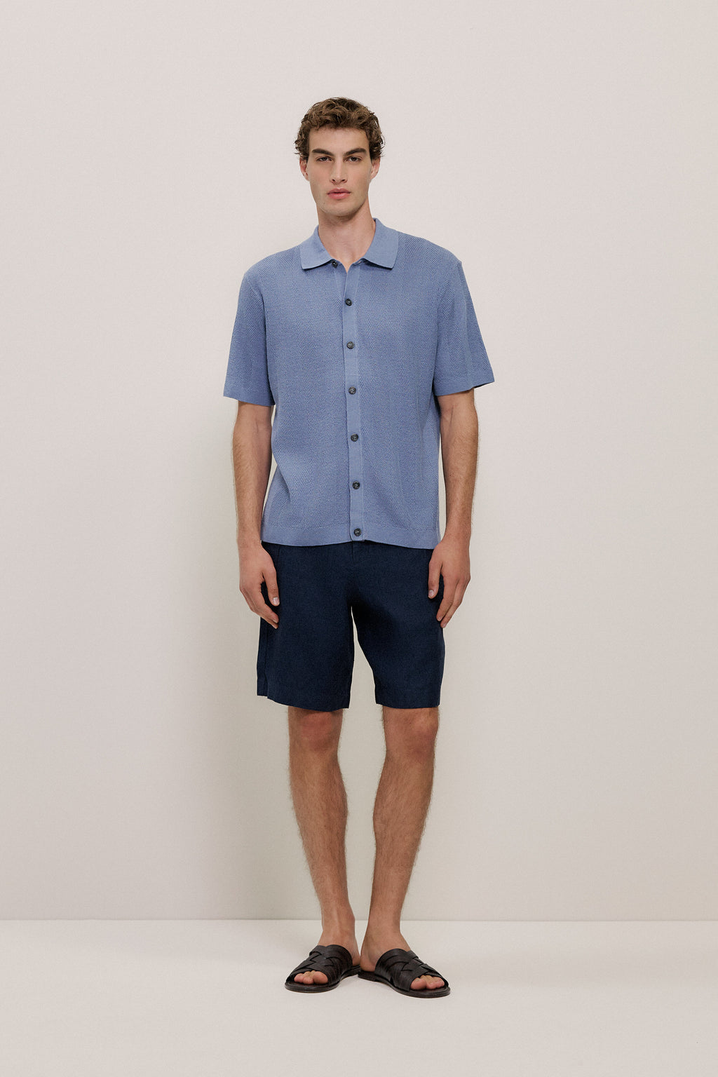Linen Cotton Herringbone Knit Shirt