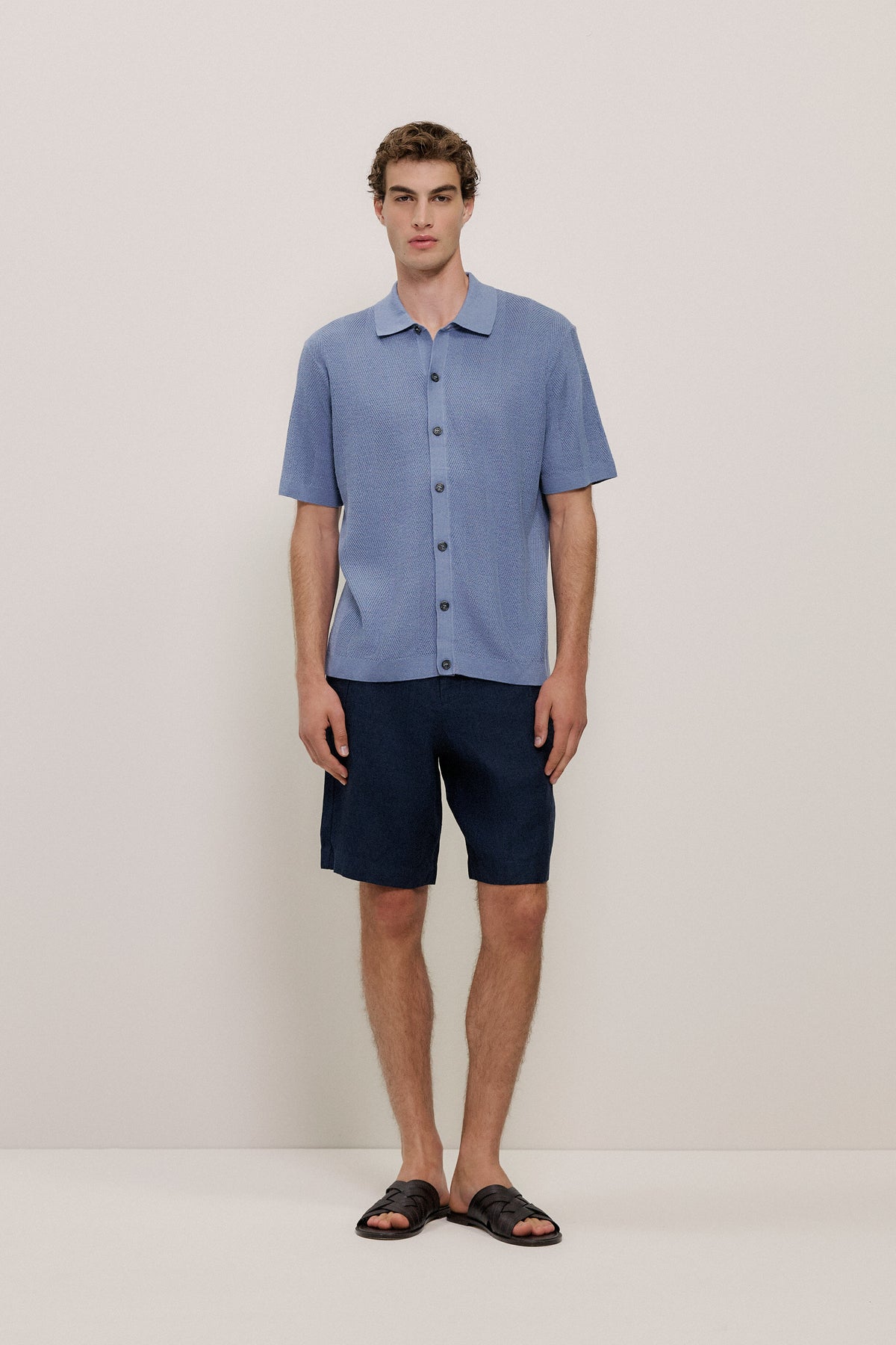 Linen Cotton Herringbone Knit Shirt