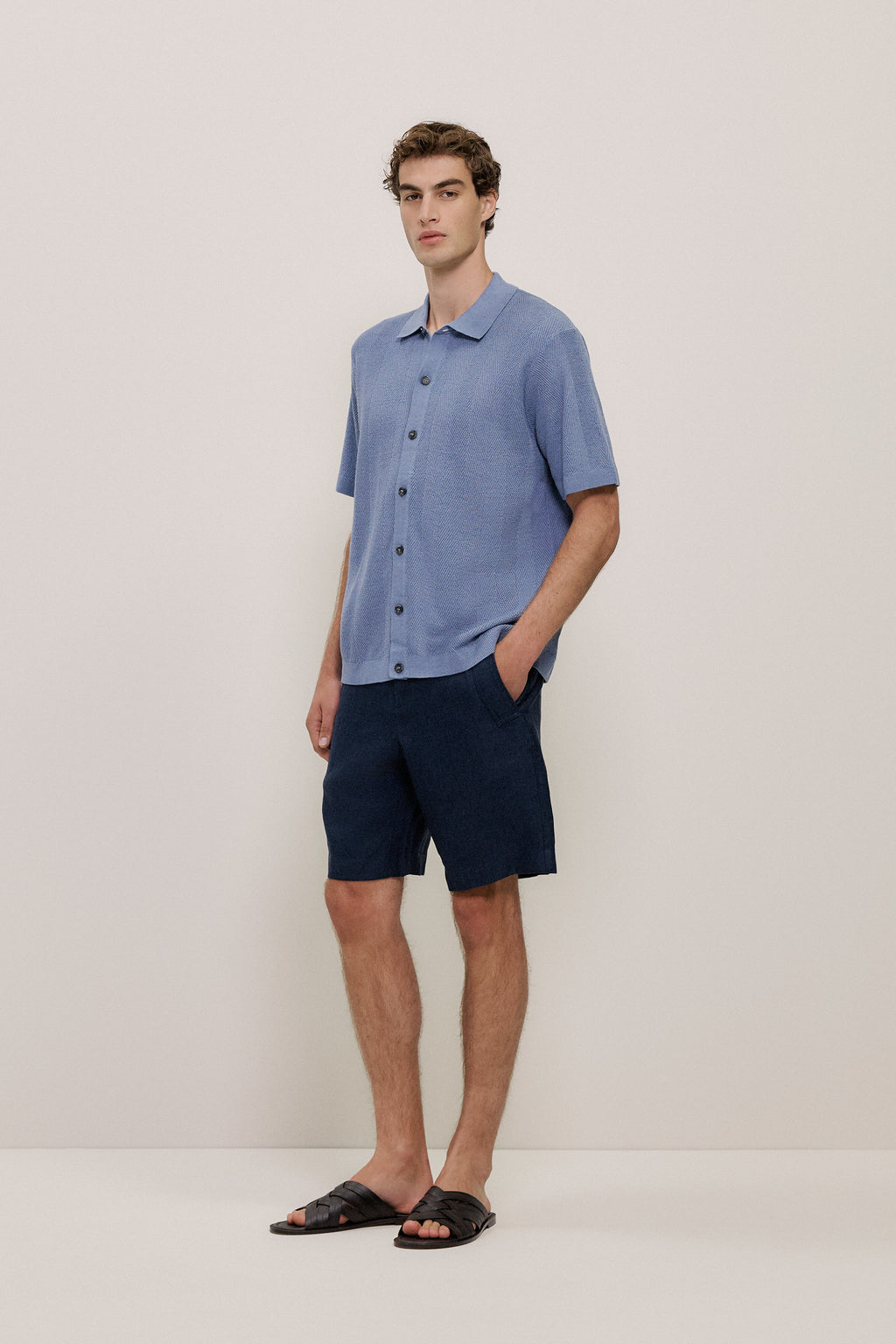 Linen Cotton Herringbone Knit Shirt