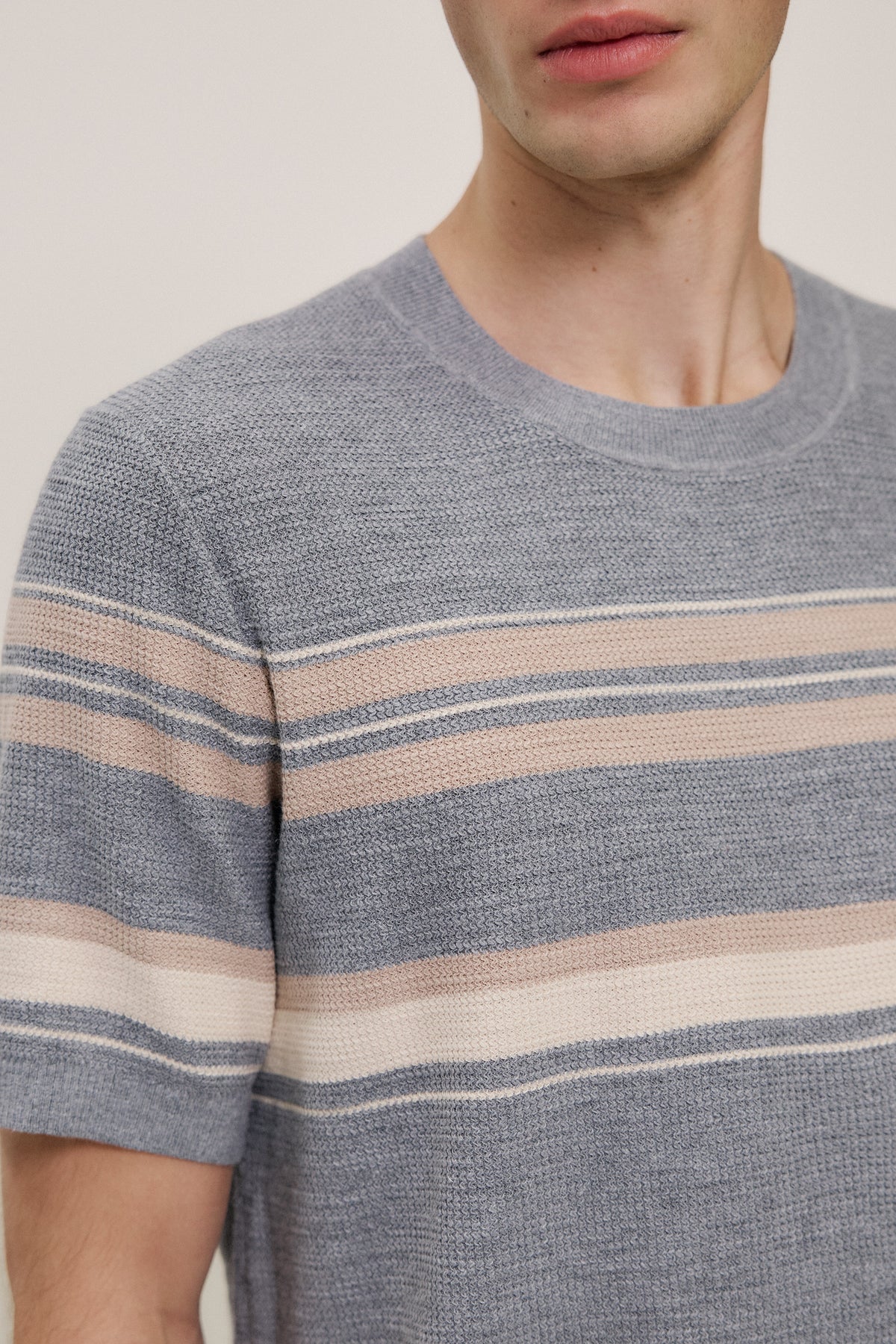 Cotton Linen Stripe Knit T-shirt