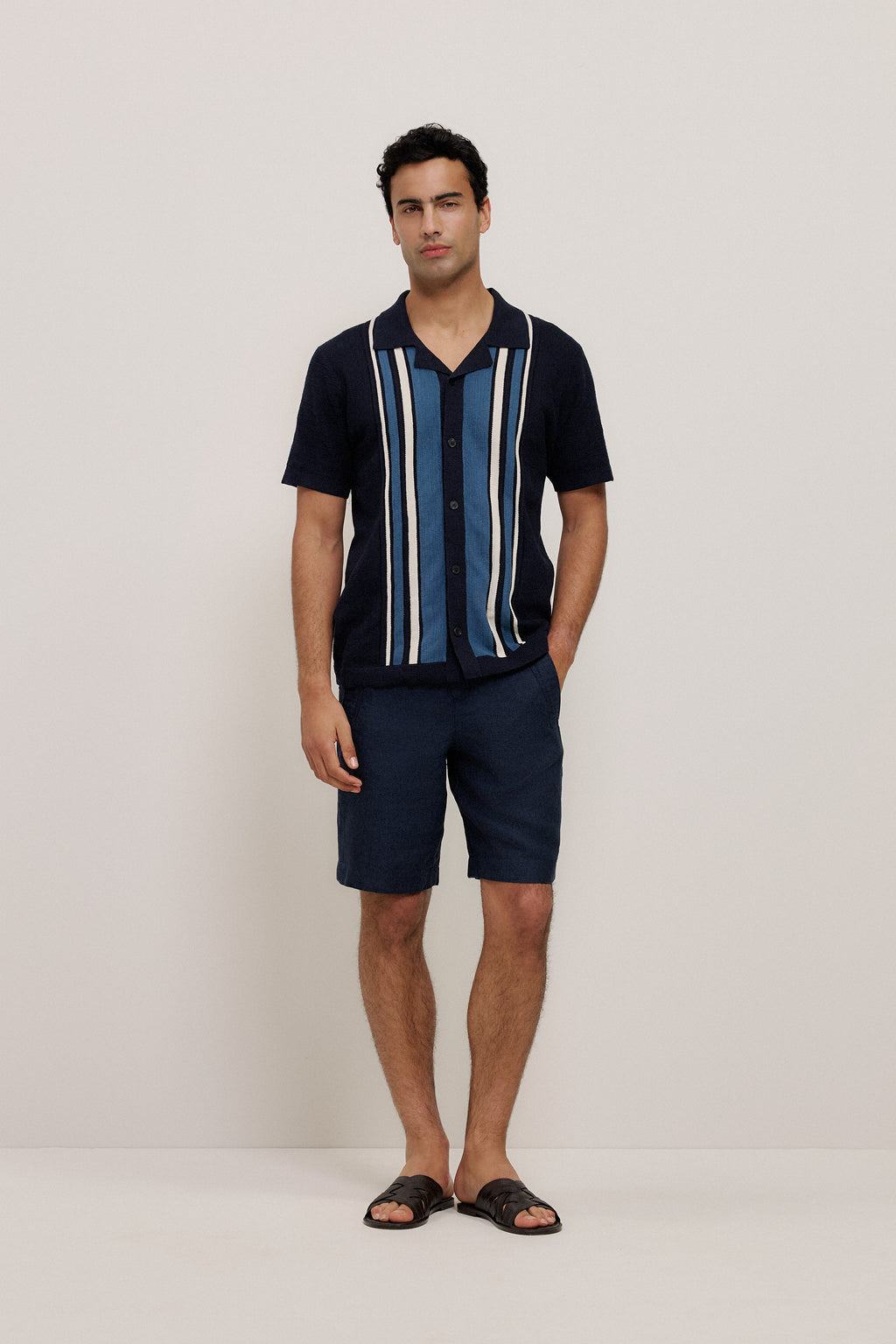Cotton Linen Stripe Knit Shirt