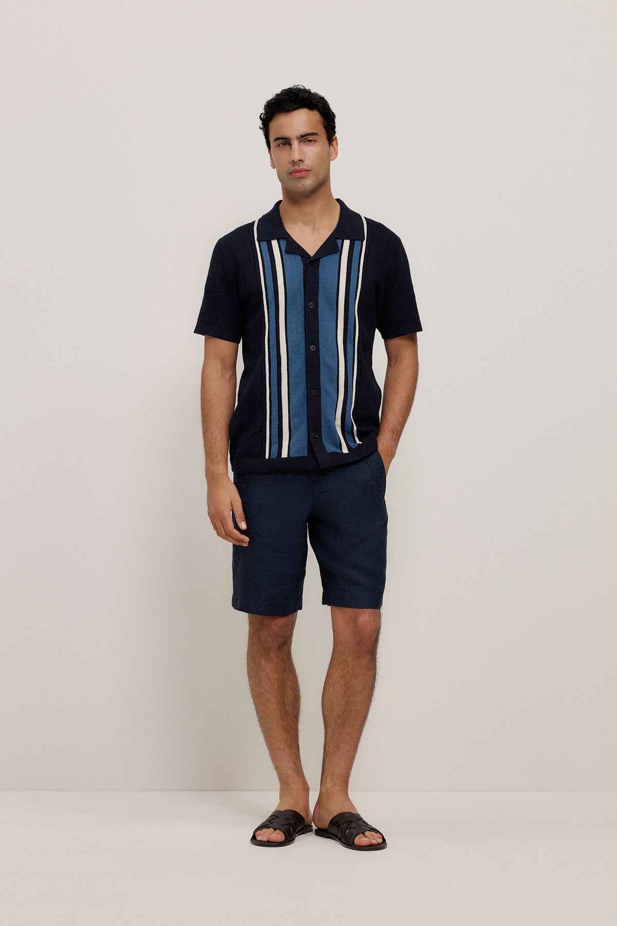 Cotton Linen Stripe Knit Shirt