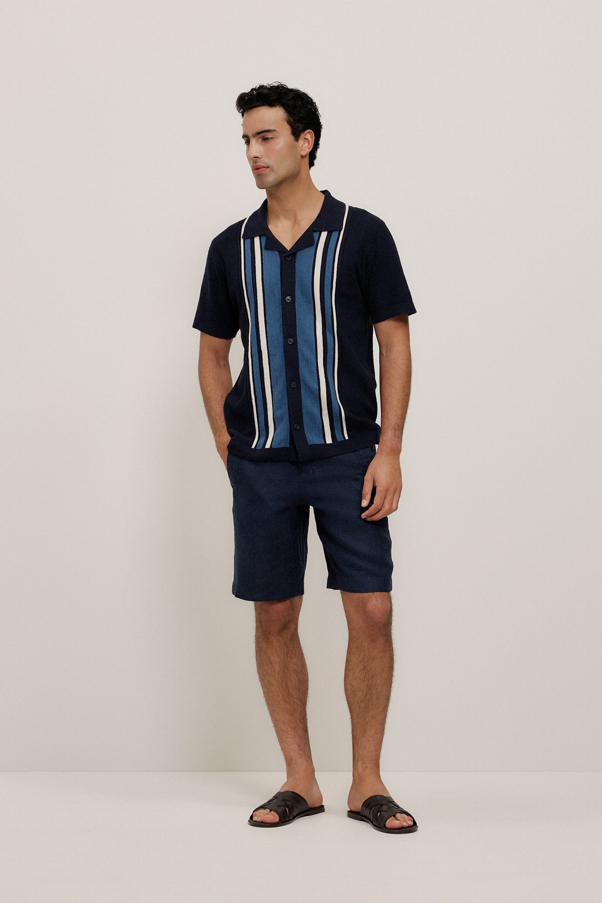 Cotton Linen Stripe Knit Shirt