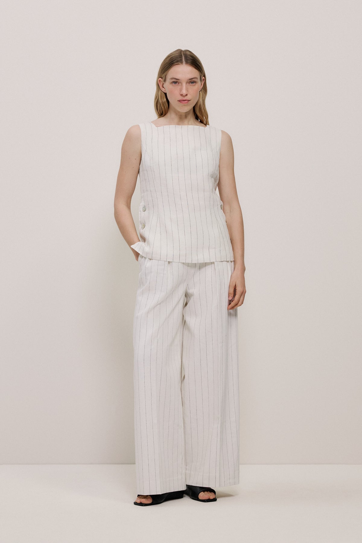 Linen Pinstripe Sleeveless Top