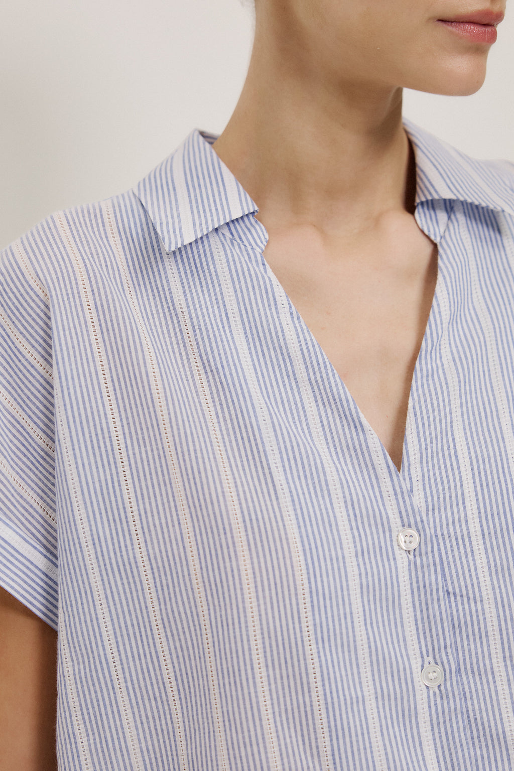 Cotton Stripe Lattice Detail Shirt