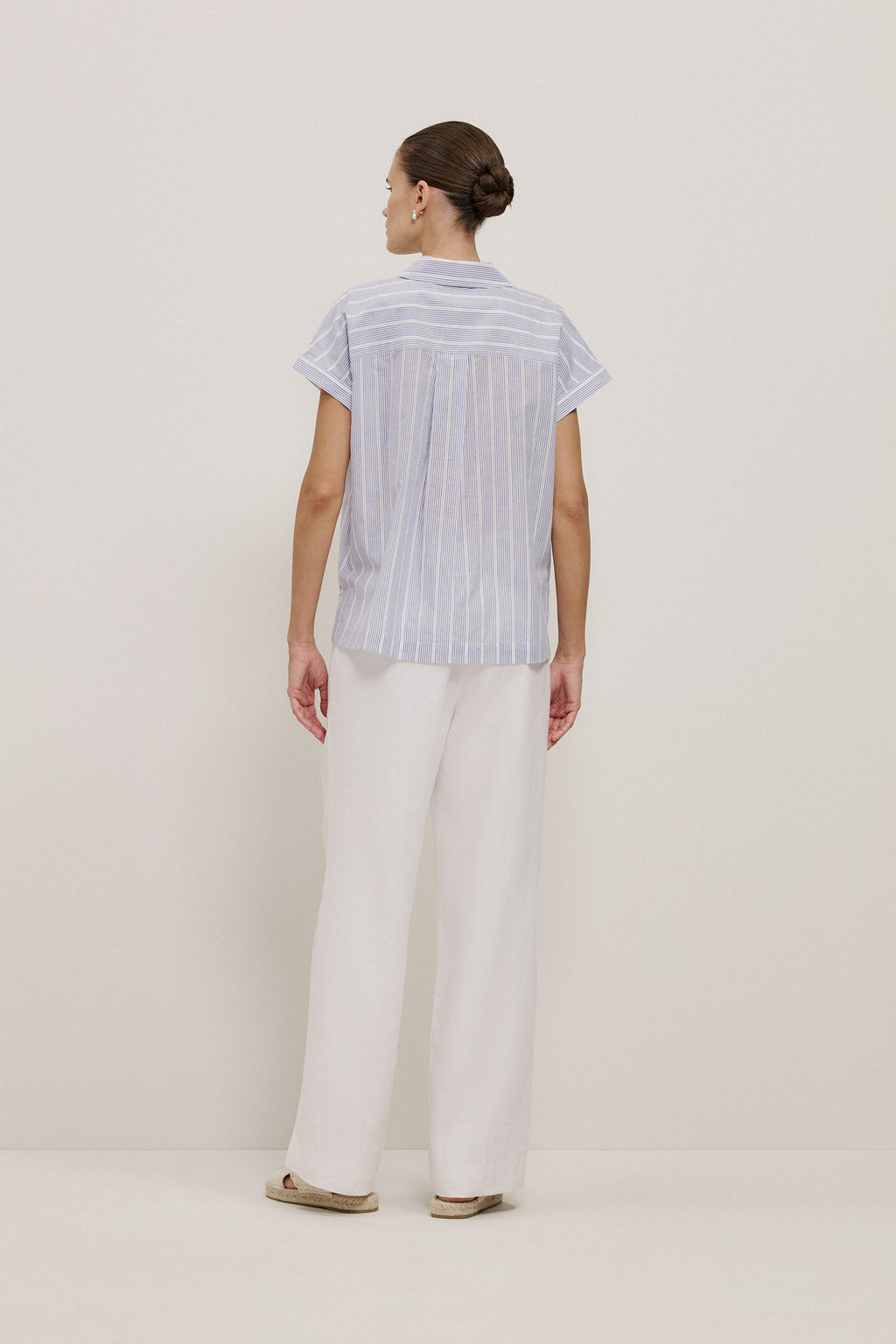 Cotton Stripe Lattice Detail Shirt
