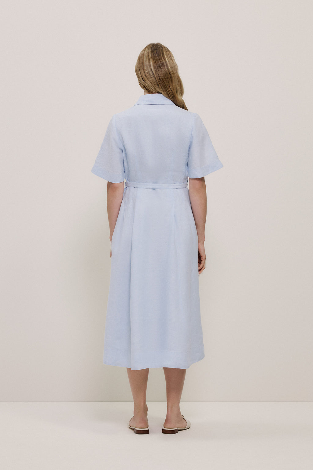 Linen Belted Short Sleeve Shirt Dress