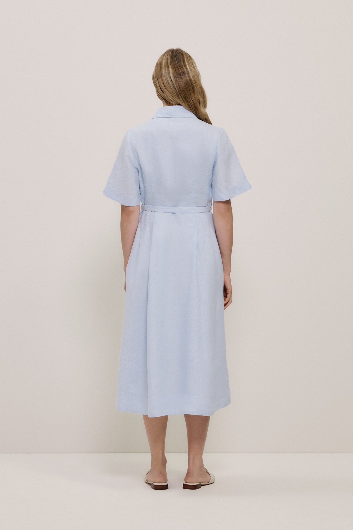 Linen Belted Short Sleeve Shirt Dress