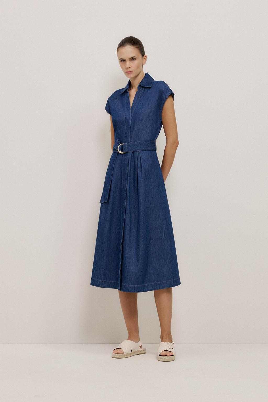 Soft Denim Belted Shirt Dress