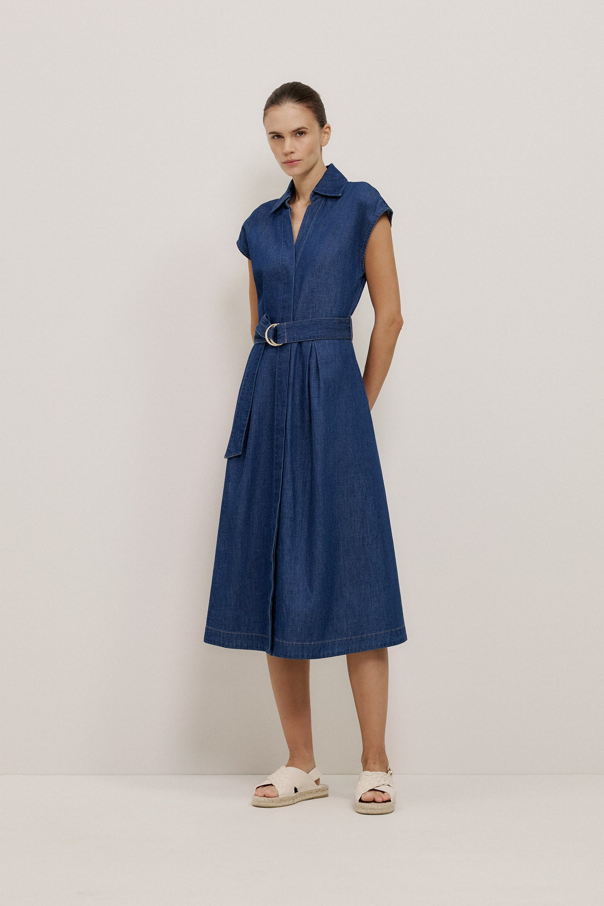 Soft Denim Belted Shirt Dress