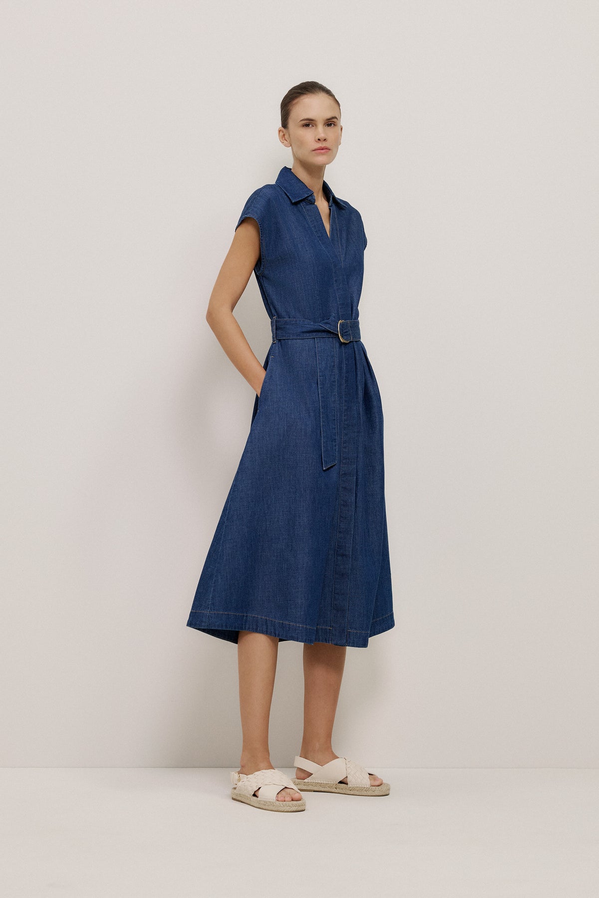 Soft Denim Belted Shirt Dress