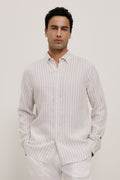 Yarn Dyed Linen Stripe Long Sleeve Shirt
