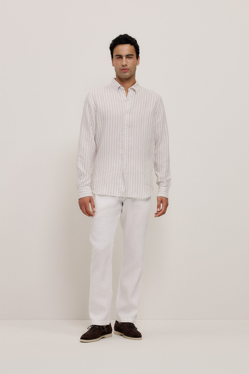 Yarn Dyed Linen Stripe Long Sleeve Shirt