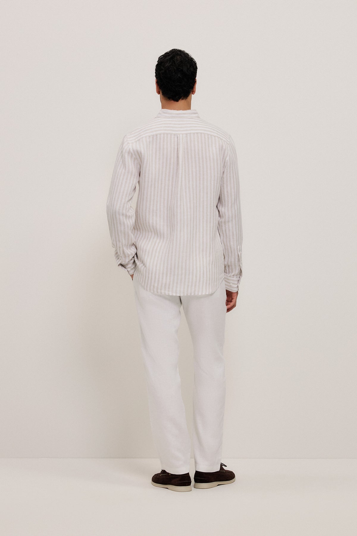Yarn Dyed Linen Stripe Long Sleeve Shirt